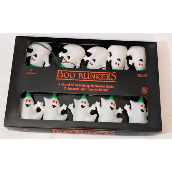 Vtg Hallmark Halloween Boo Blinkers White Ghost Plastic Blow Mold Light String - Picture 1 of 7